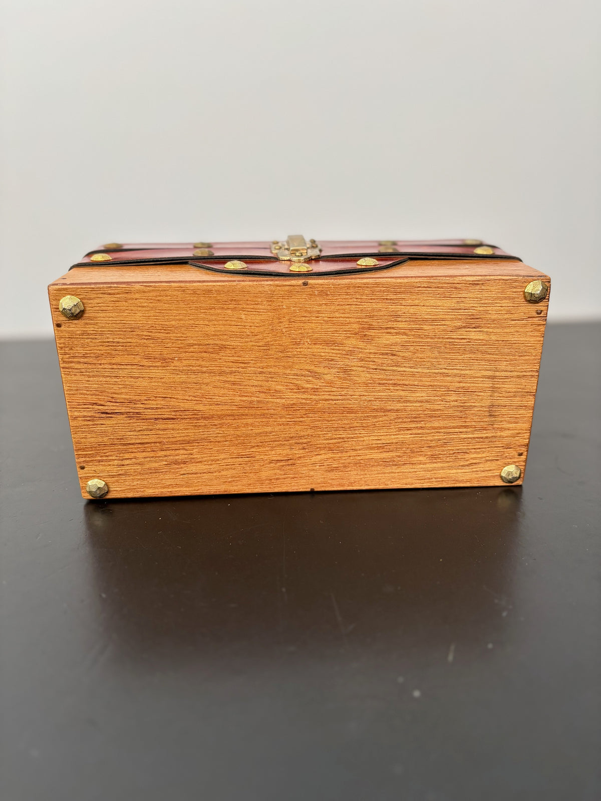 1960s Mr. R Wooden Treasure Chest Box Bag with Metal Studs