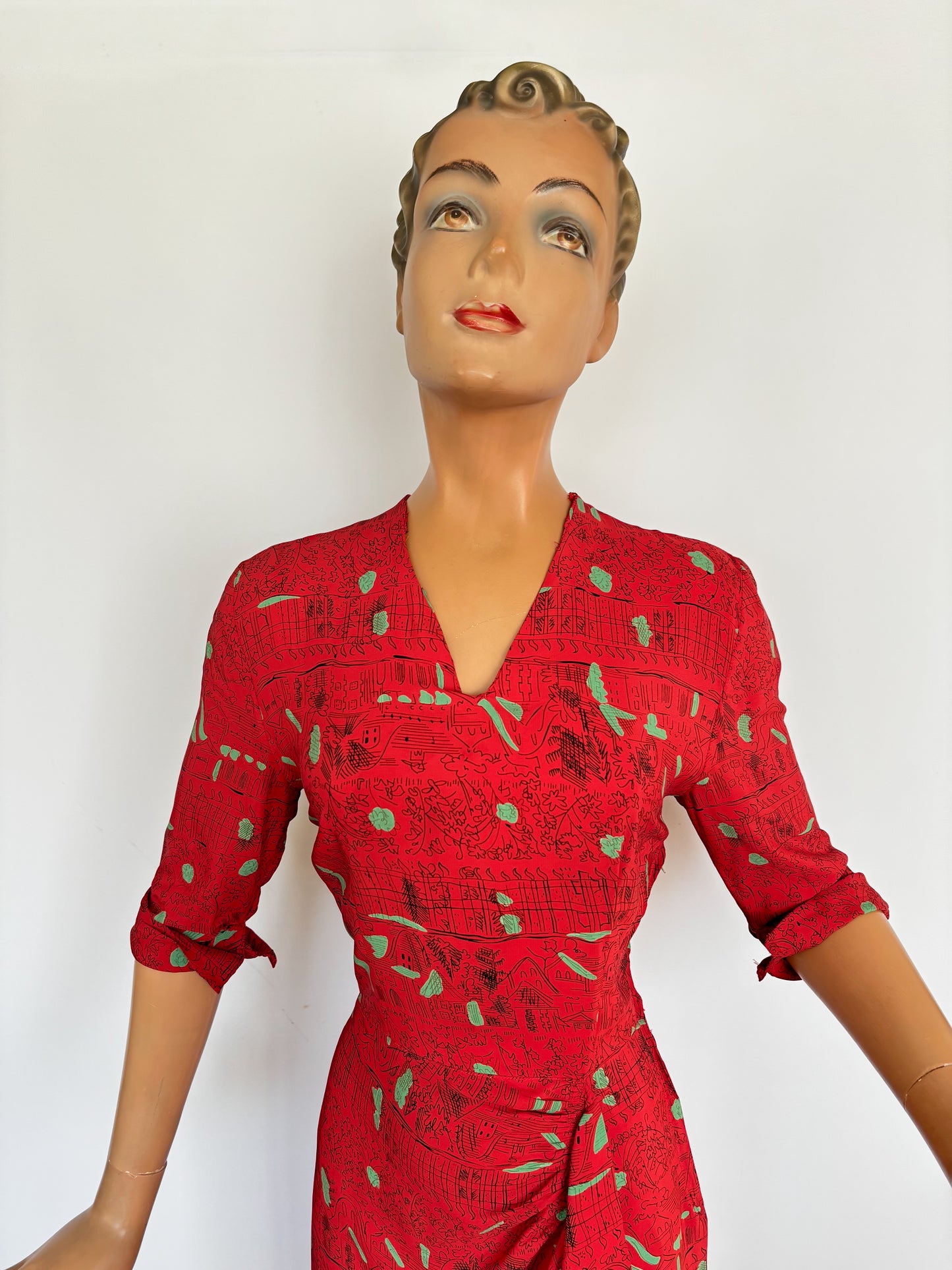 1940s Ellen Kaye Novelty Print Dress | XS/S
