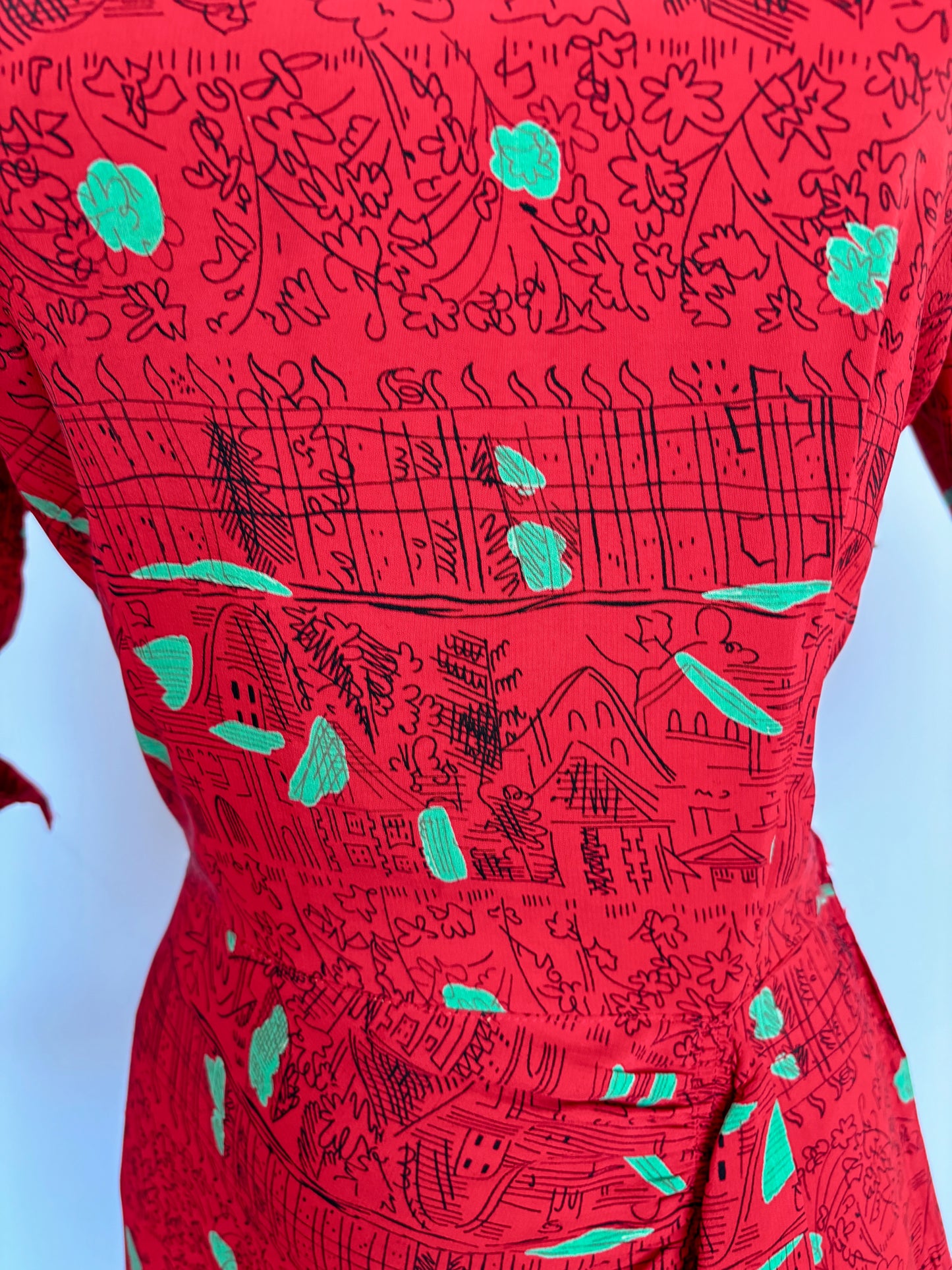 1940s Ellen Kaye Novelty Print Dress | XS/S
