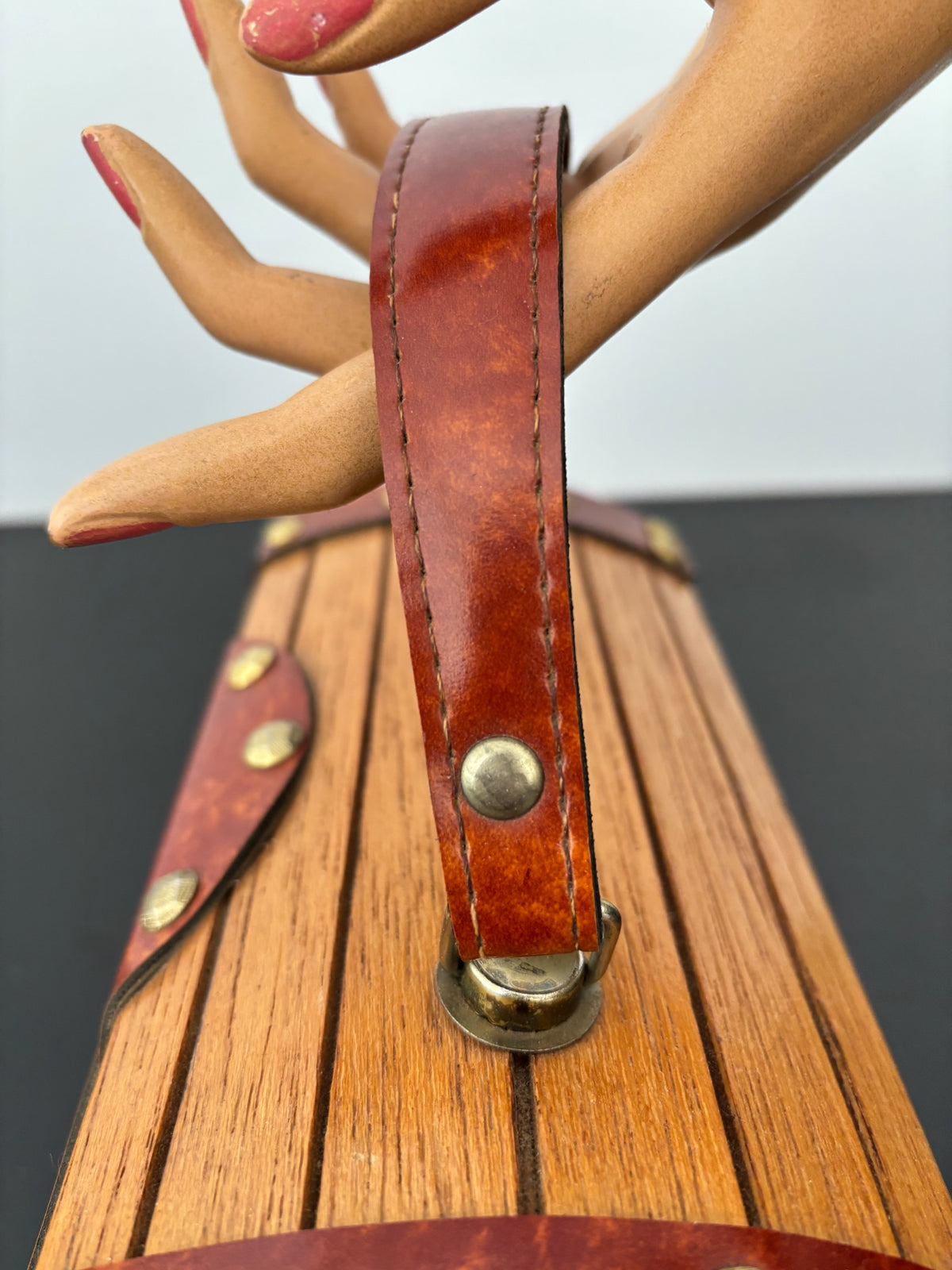 1960s Mr. R Wooden Treasure Chest Box Bag with Metal Studs