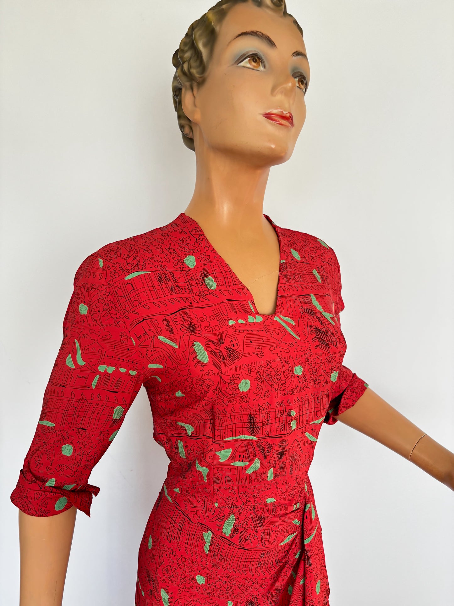 1940s Ellen Kaye Novelty Print Dress | XS/S