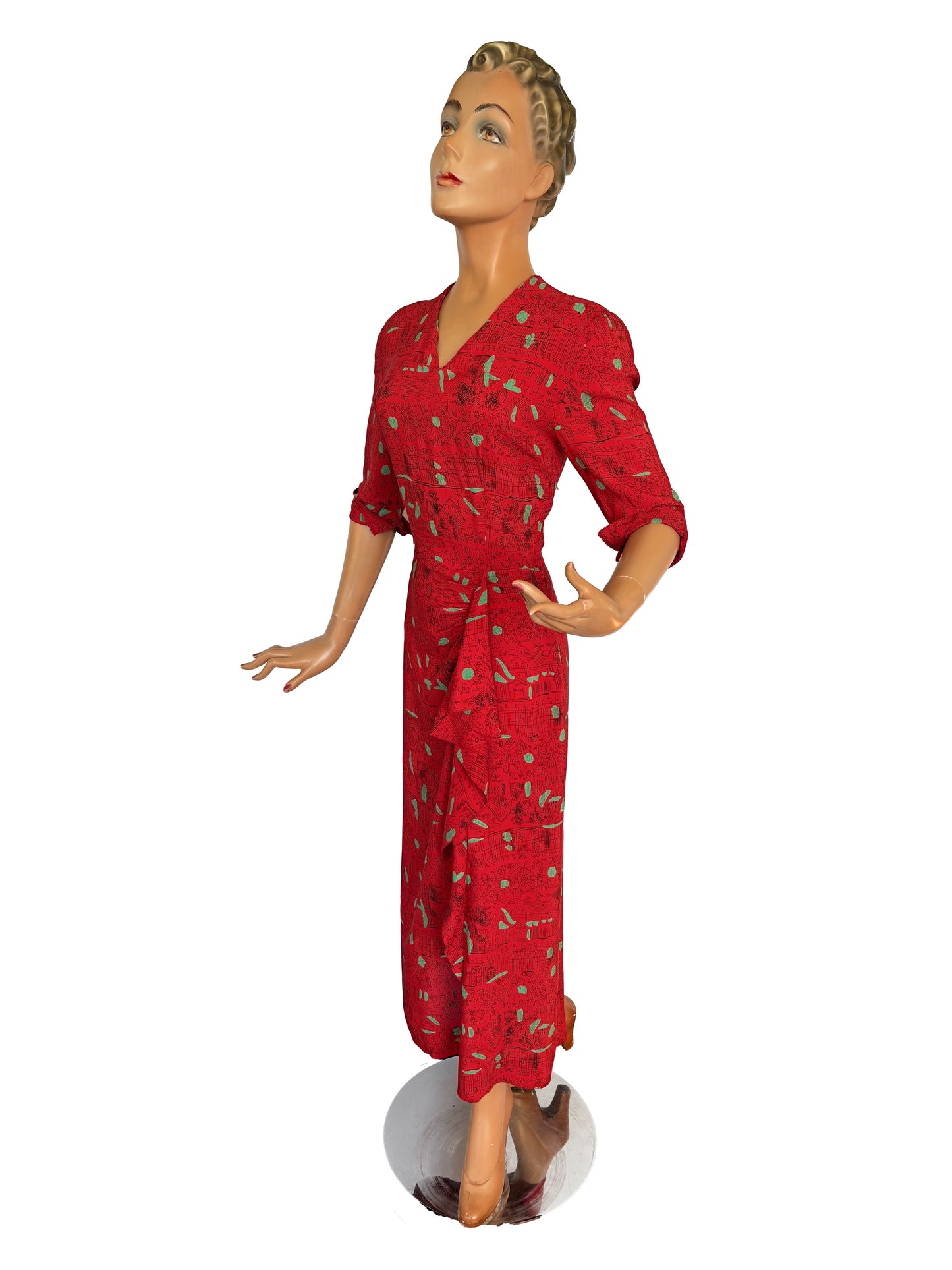 1940s Ellen Kaye Novelty Print Dress | XS/S
