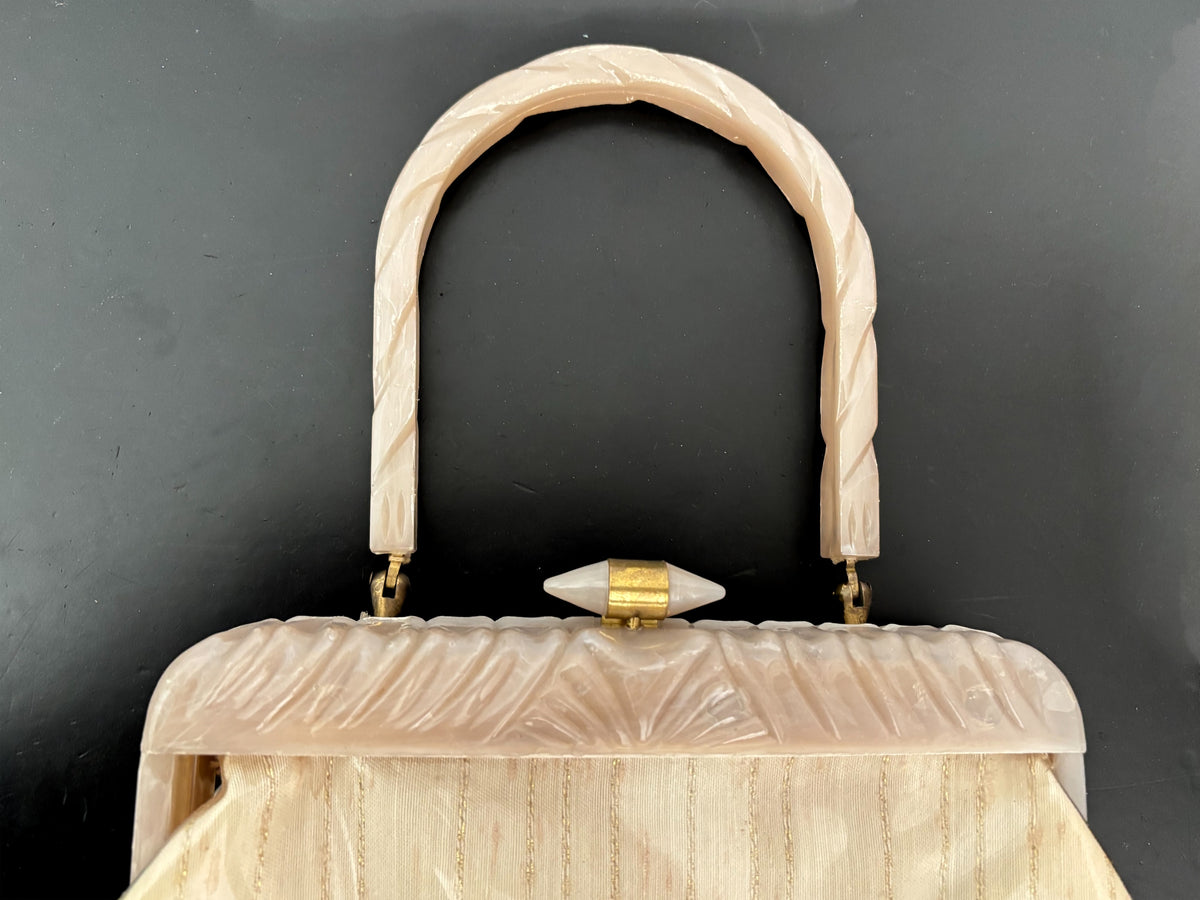 1950s Rialto New York Handbag with Carved Lucite Frame