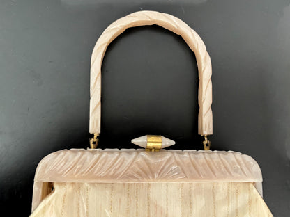 1950s Rialto New York Handbag with Carved Lucite Frame