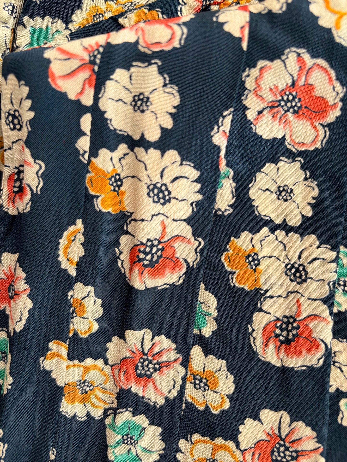 S | 1940s Rayon Floral Dress