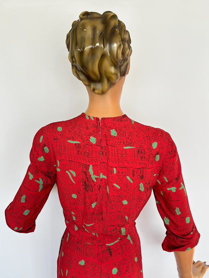 1940s Ellen Kaye Novelty Print Dress | XS/S