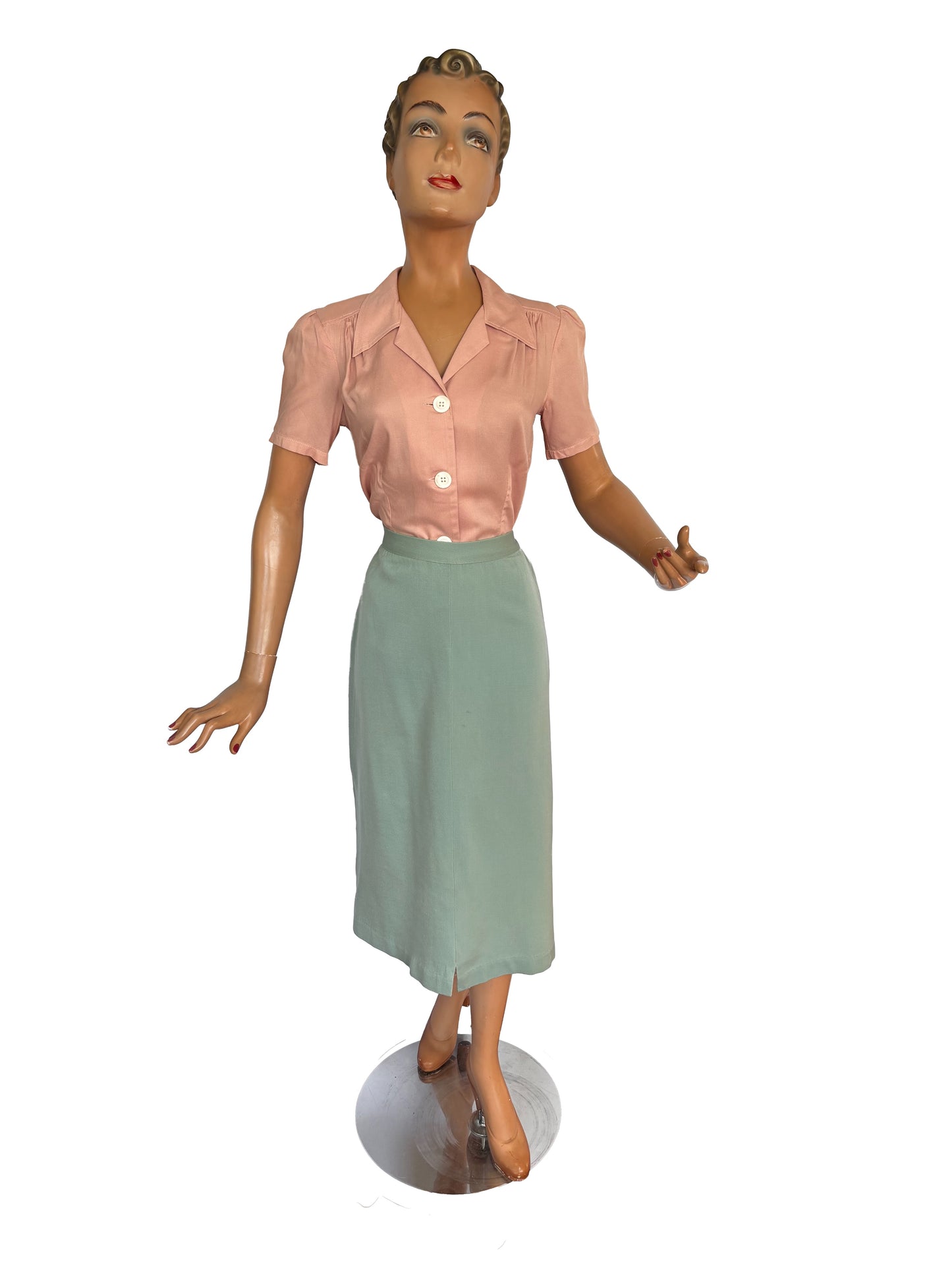 1940s Green Gabardine Skirt | XS/S