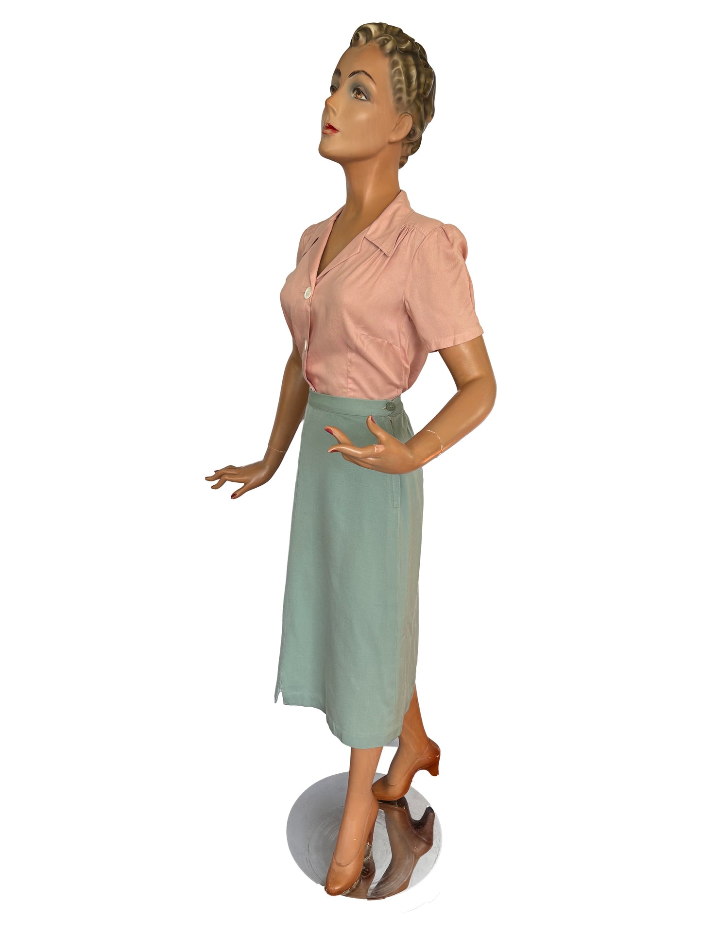 1940s Green Gabardine Skirt | XS/S