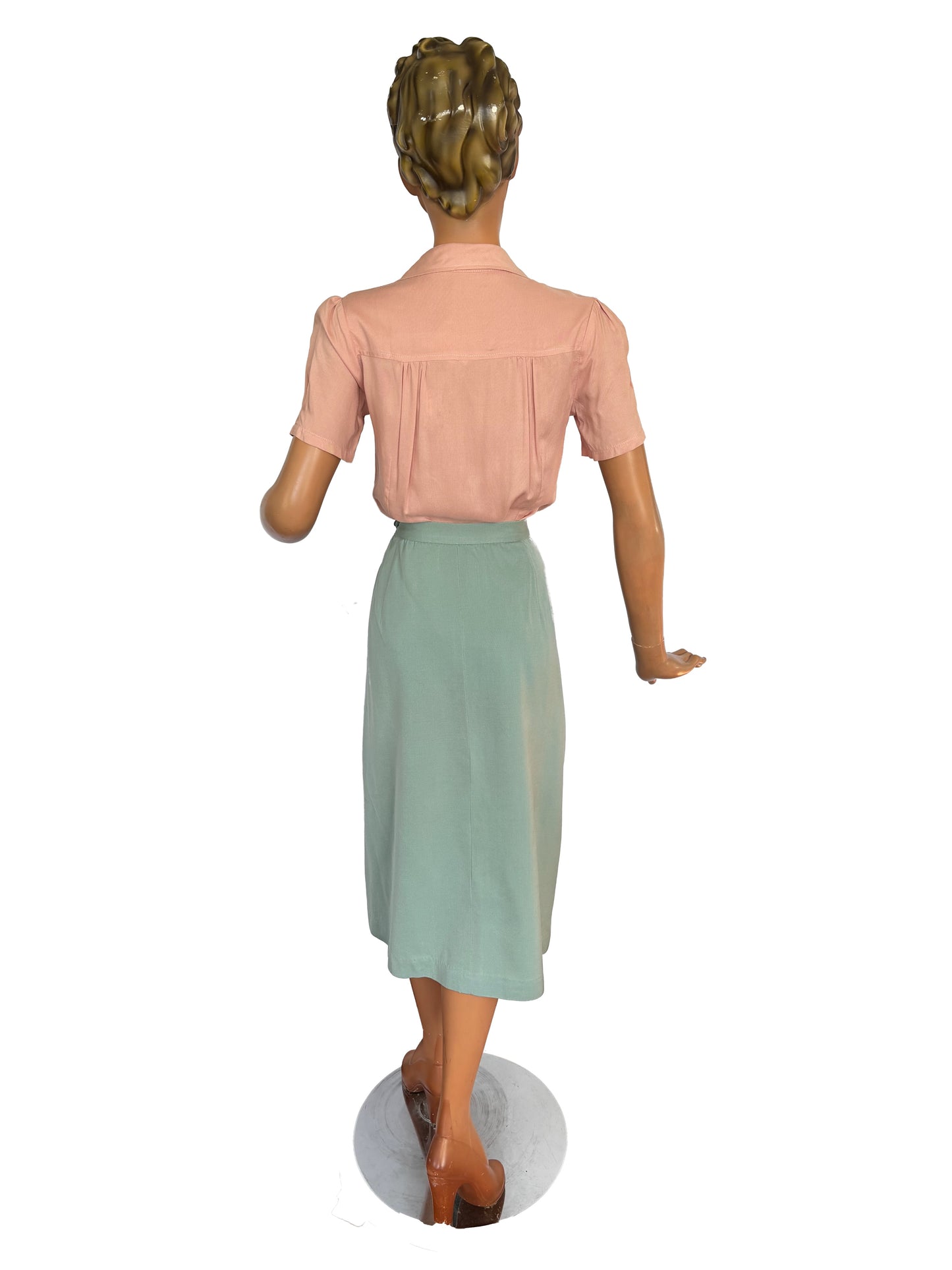 1940s Green Gabardine Skirt | XS/S