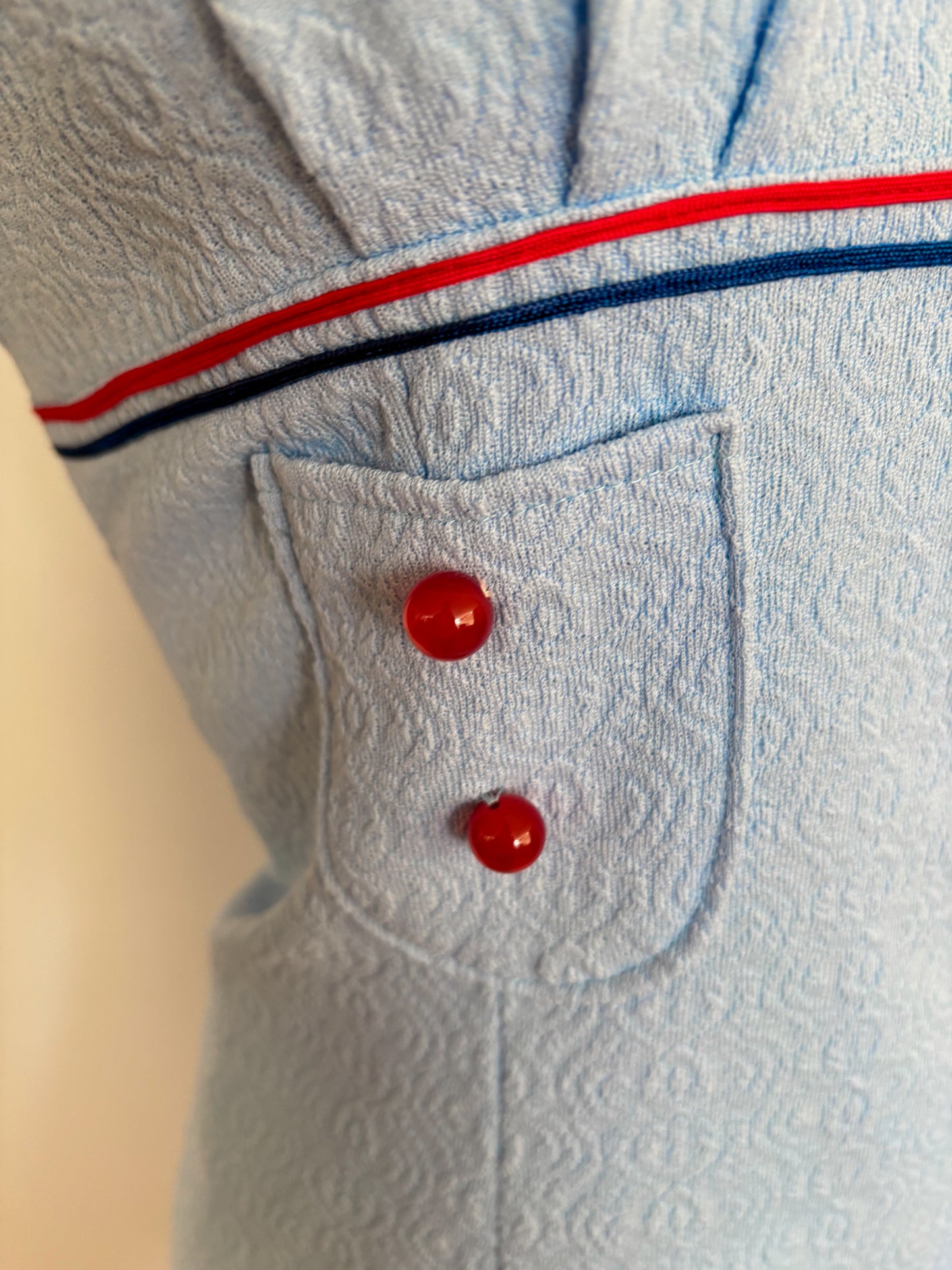 M | 1960s Mod Mini Dress Light Blue With Red And Navy Trim