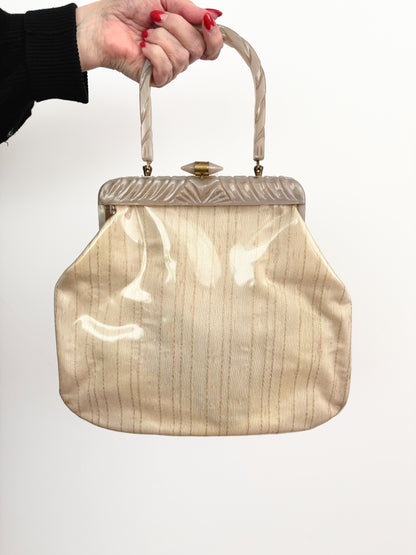 1950s Rialto New York Handbag with Carved Lucite Frame