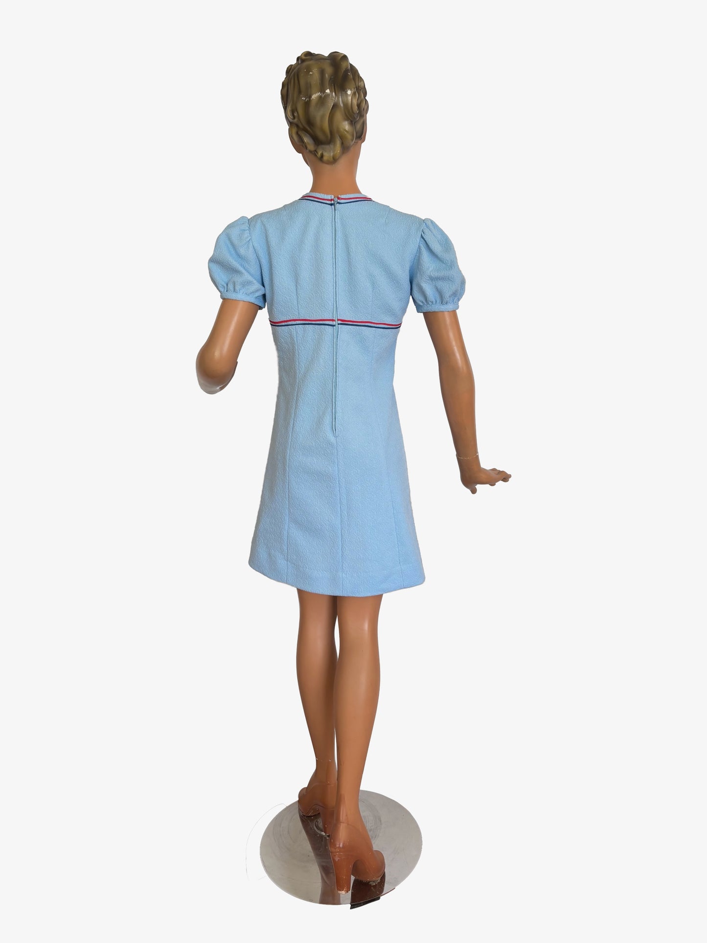 M | 1960s Mod Mini Dress Light Blue With Red And Navy Trim