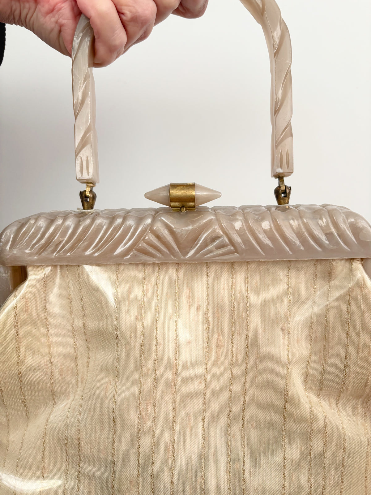 1950s Rialto New York Handbag with Carved Lucite Frame