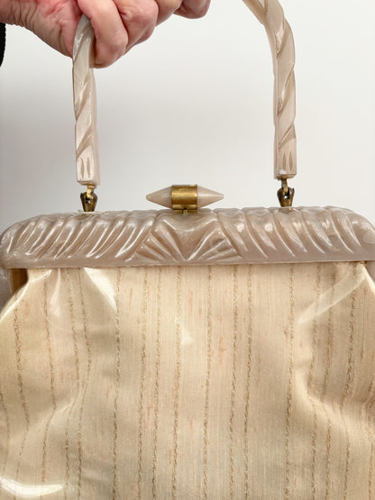 1950s Rialto New York Handbag with Carved Lucite Frame