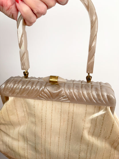 1950s Rialto New York Handbag with Carved Lucite Frame