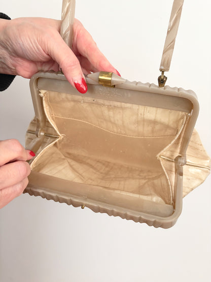 1950s Rialto New York Handbag with Carved Lucite Frame