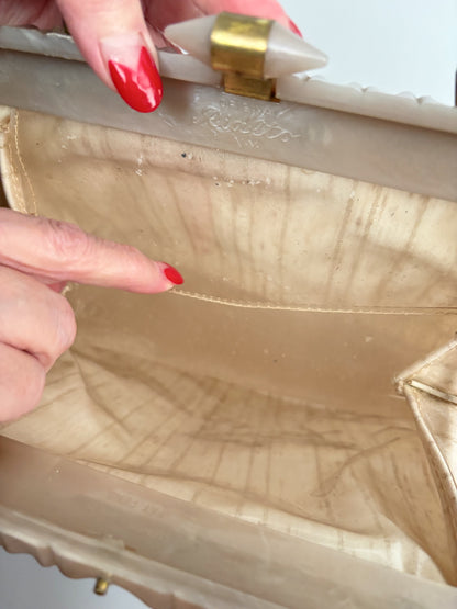 1950s Rialto New York Handbag with Carved Lucite Frame