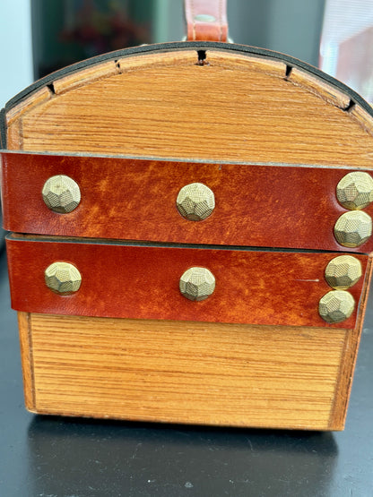 1960s Mr. R Wooden Treasure Chest Box Bag with Metal Studs