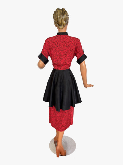 XS | 1940s Style Novelty Print Peplum Dress