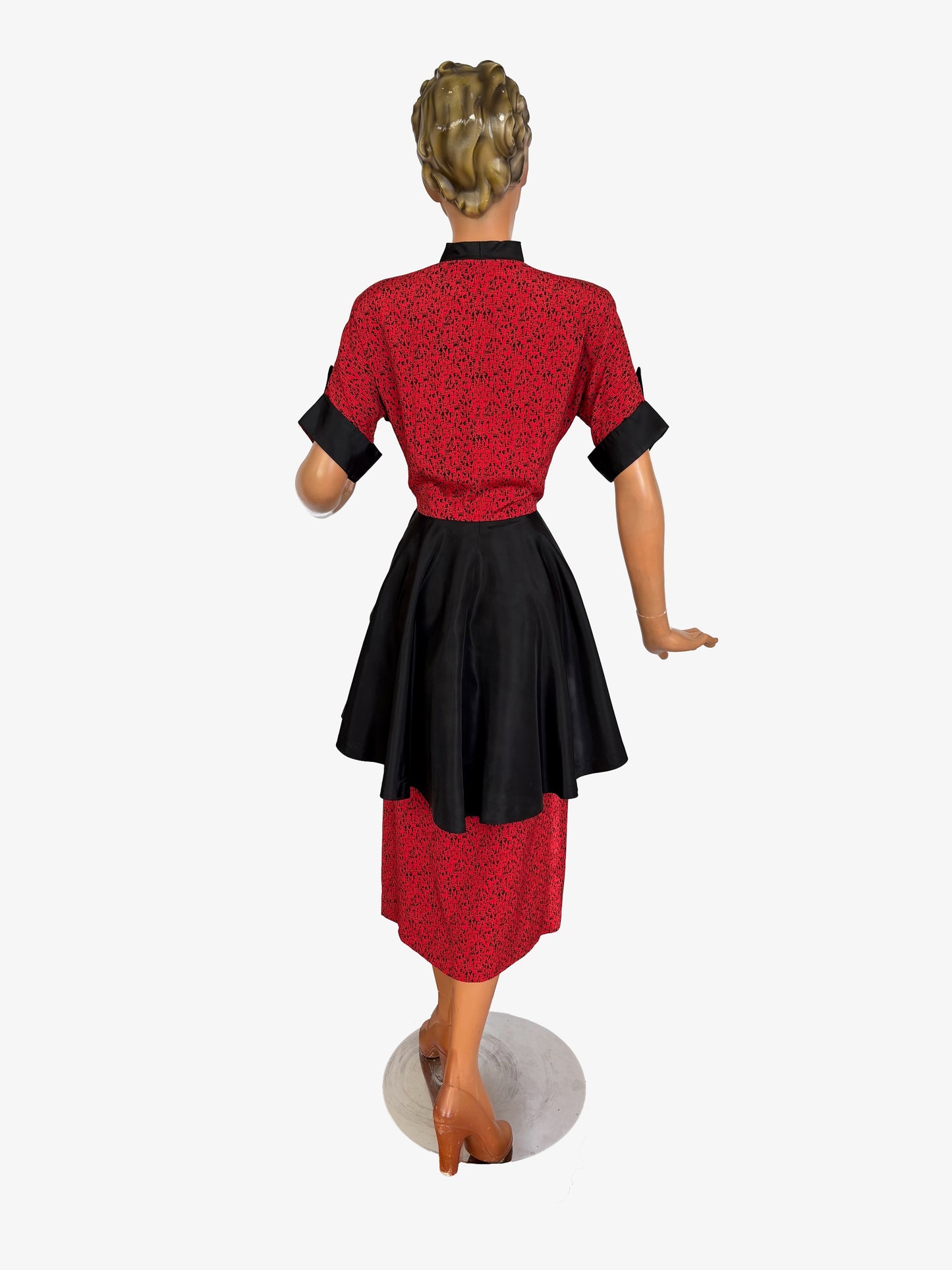 XS | 1940s Style Novelty Print Peplum Dress