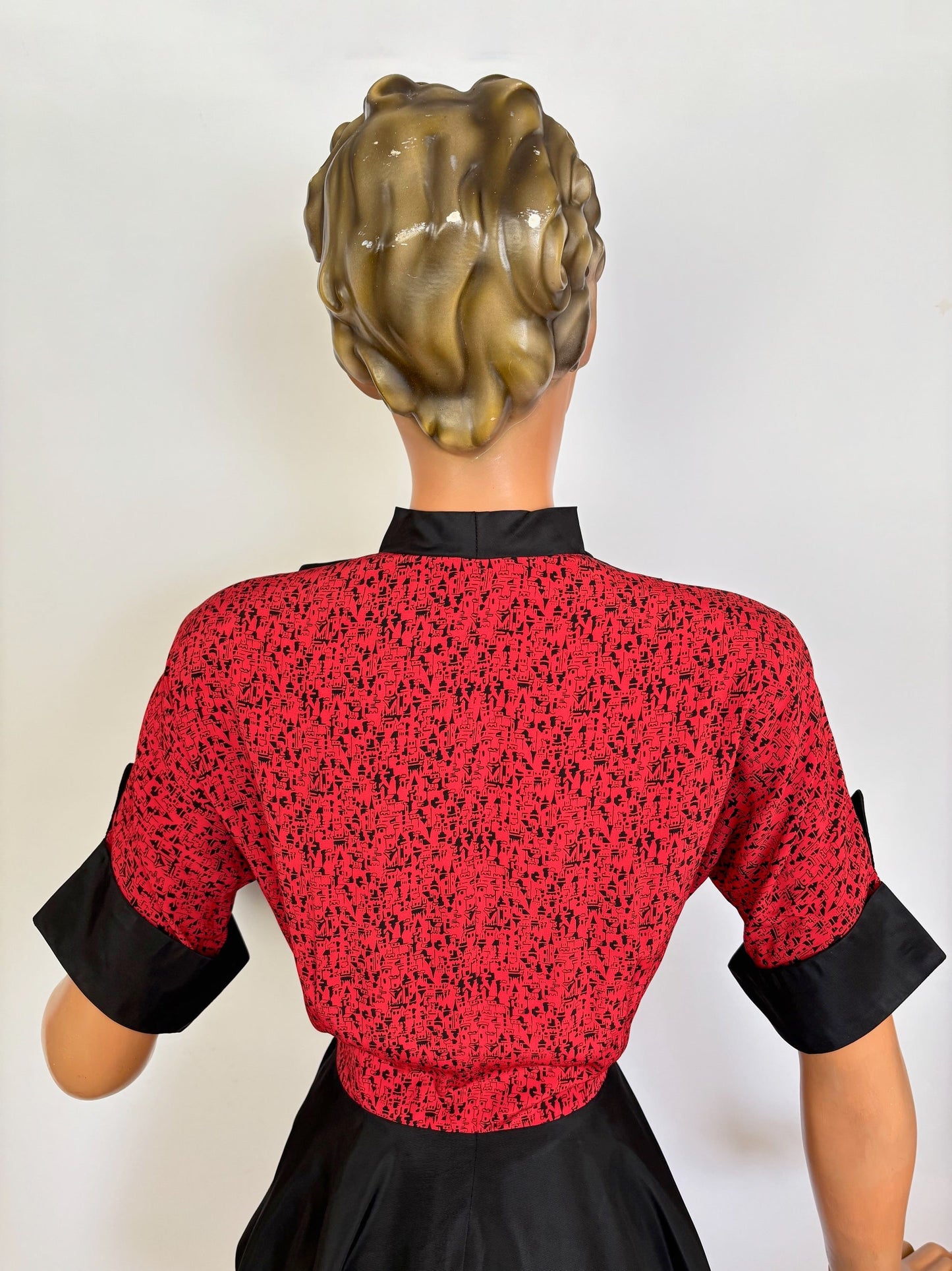 XS | 1940s Style Novelty Print Peplum Dress