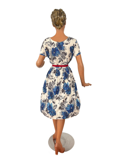 M | 1950s Cotton Poplin Floral Dress