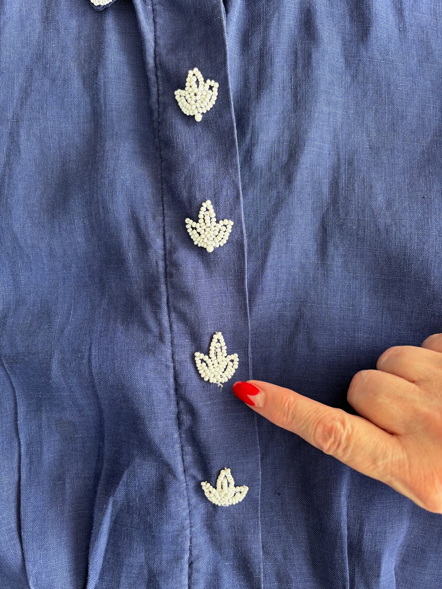 1940s/50s Linen Beaded Blouse | XS/S