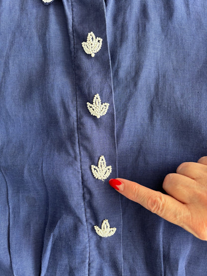 1940s/50s Linen Beaded Blouse | XS/S
