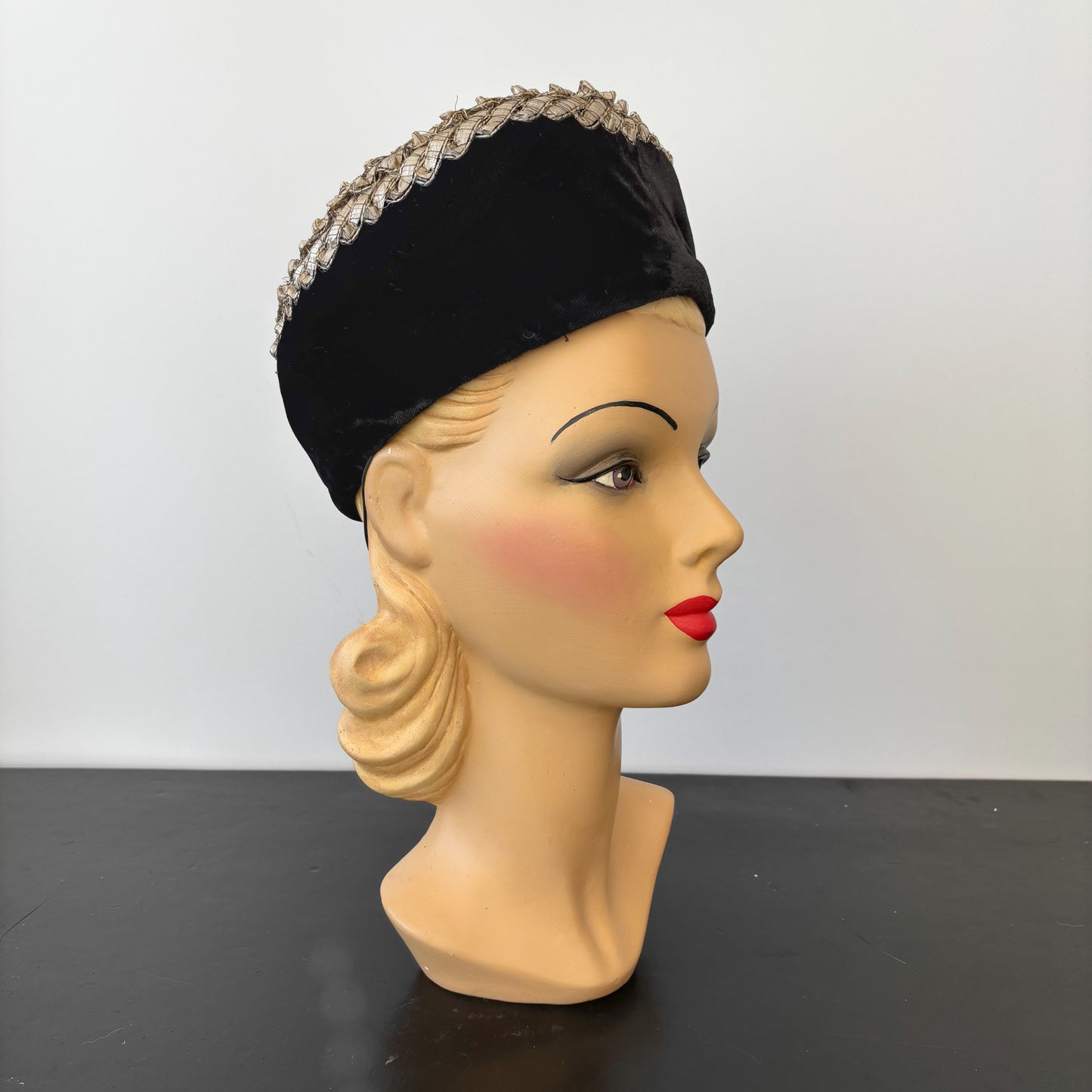 1950s Velvet and Raffia Cossack Hat