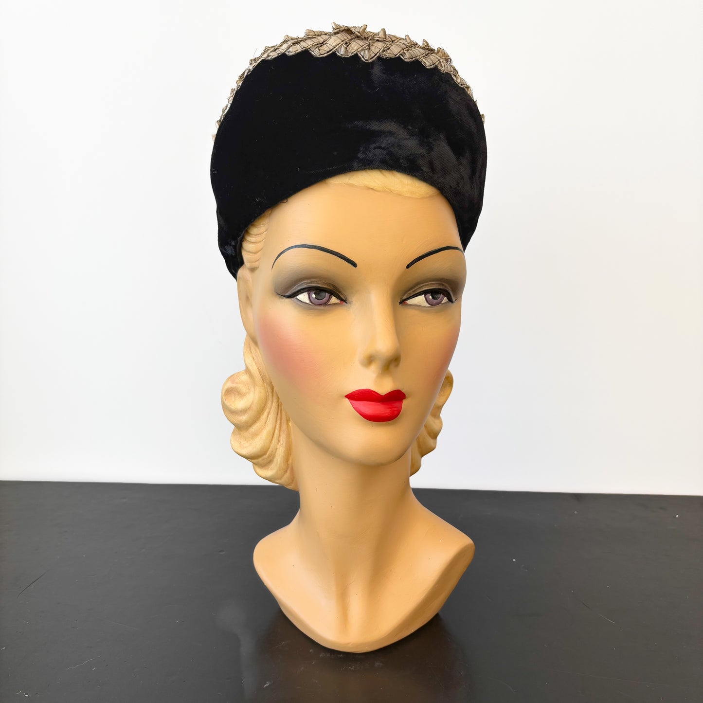 1950s Velvet and Raffia Cossack Hat