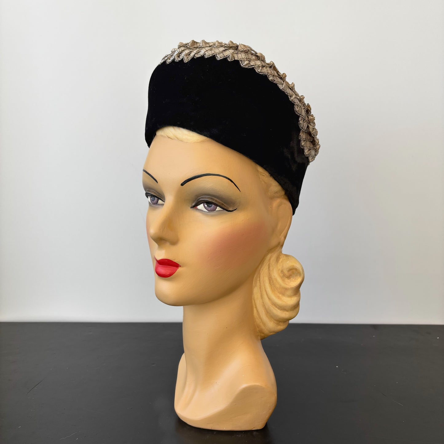 1950s Velvet and Raffia Cossack Hat