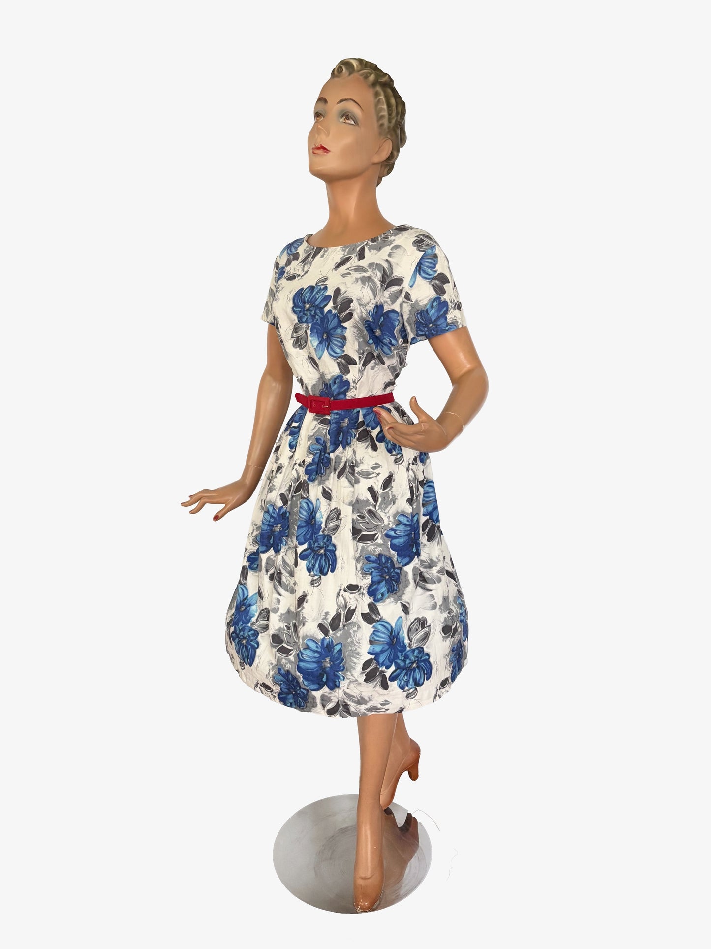 M | 1950s Cotton Poplin Floral Dress