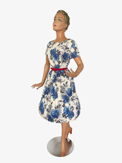 M | 1950s Cotton Poplin Floral Dress