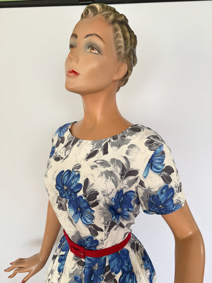 M | 1950s Cotton Poplin Floral Dress