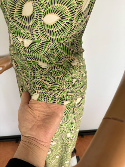 XS | 1940s Green Graphic Rayon Day Dress
