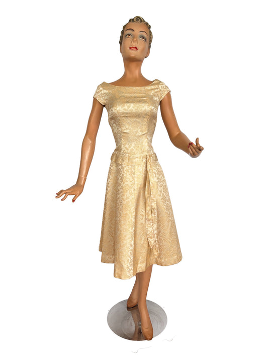 XS | 1950s Gold Brocade Dress