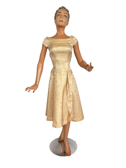 XS | 1950s Gold Brocade Dress
