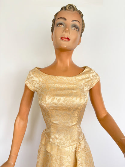 XS | 1950s Gold Brocade Dress