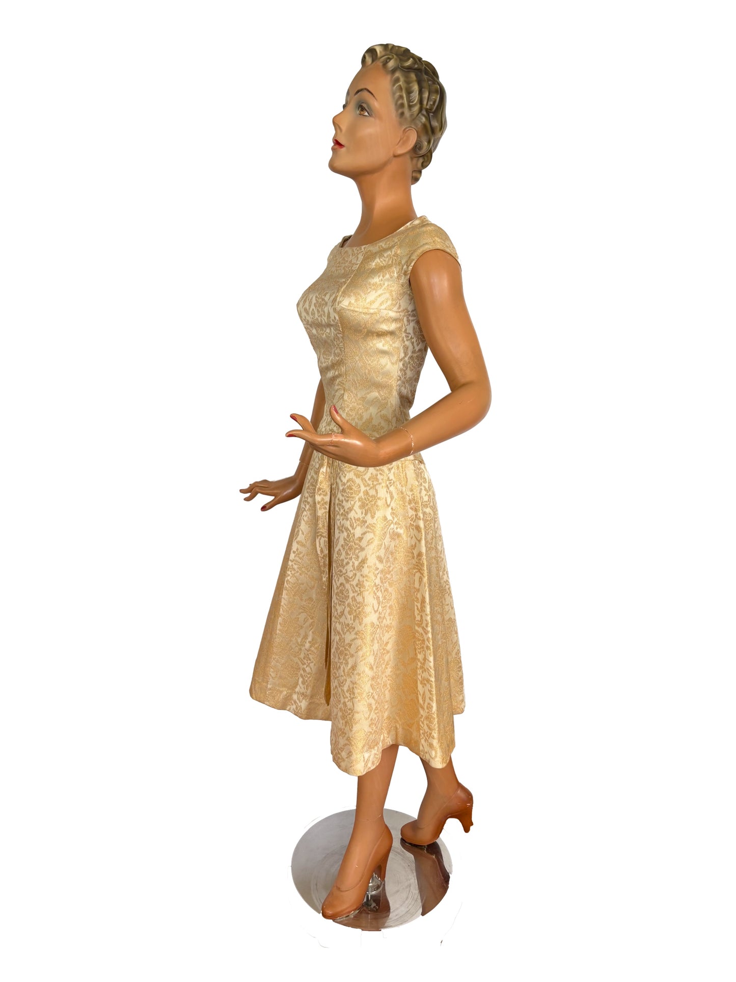XS | 1950s Gold Brocade Dress