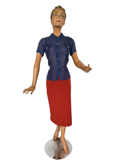 M | 1940s Navy Blue Silk Blouse – Royal Lady