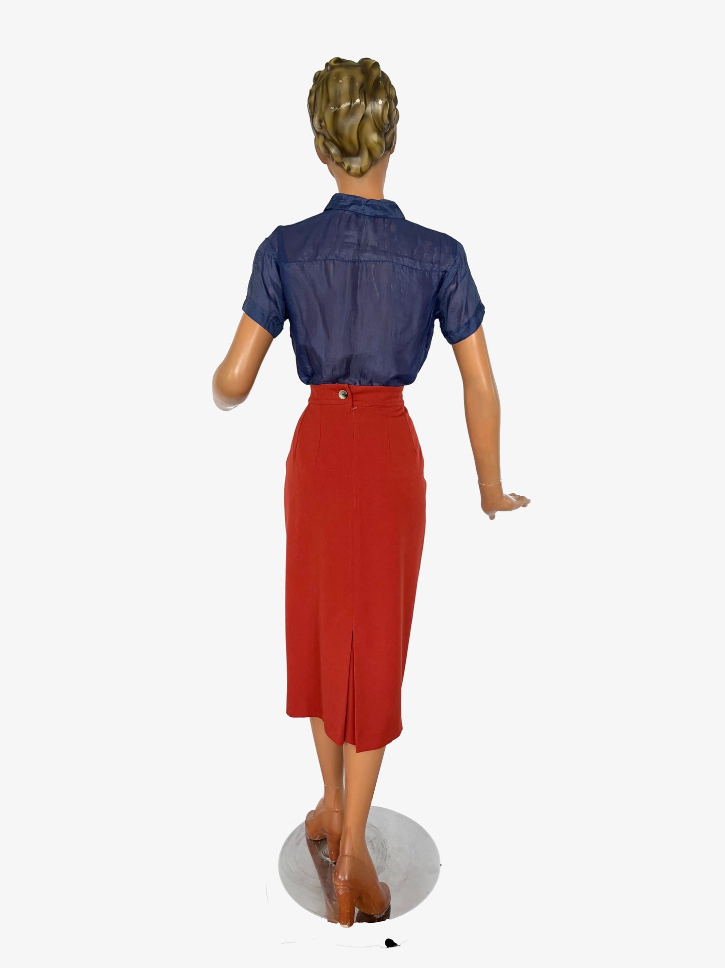 M | 1940s Navy Blue Silk Blouse – Royal Lady