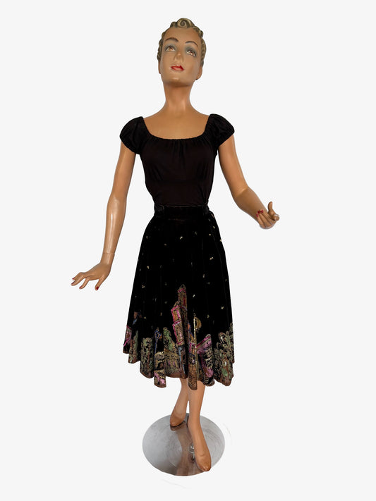 XS | 1950s Mexican Tourist Sequin Velvet Circle Skirt