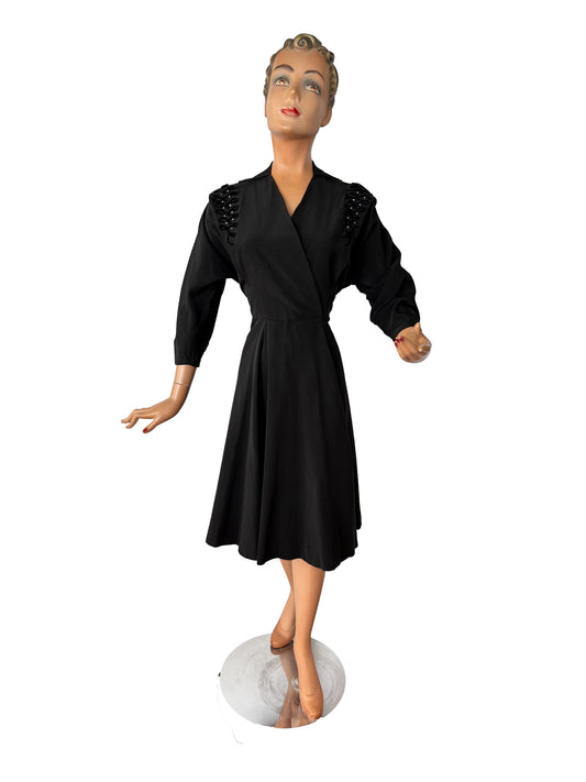 1940s/50s Ottoman Silk Soutache Dress | Large