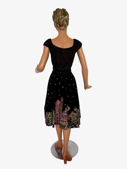 XS | 1950s Mexican Tourist Sequin Velvet Circle Skirt