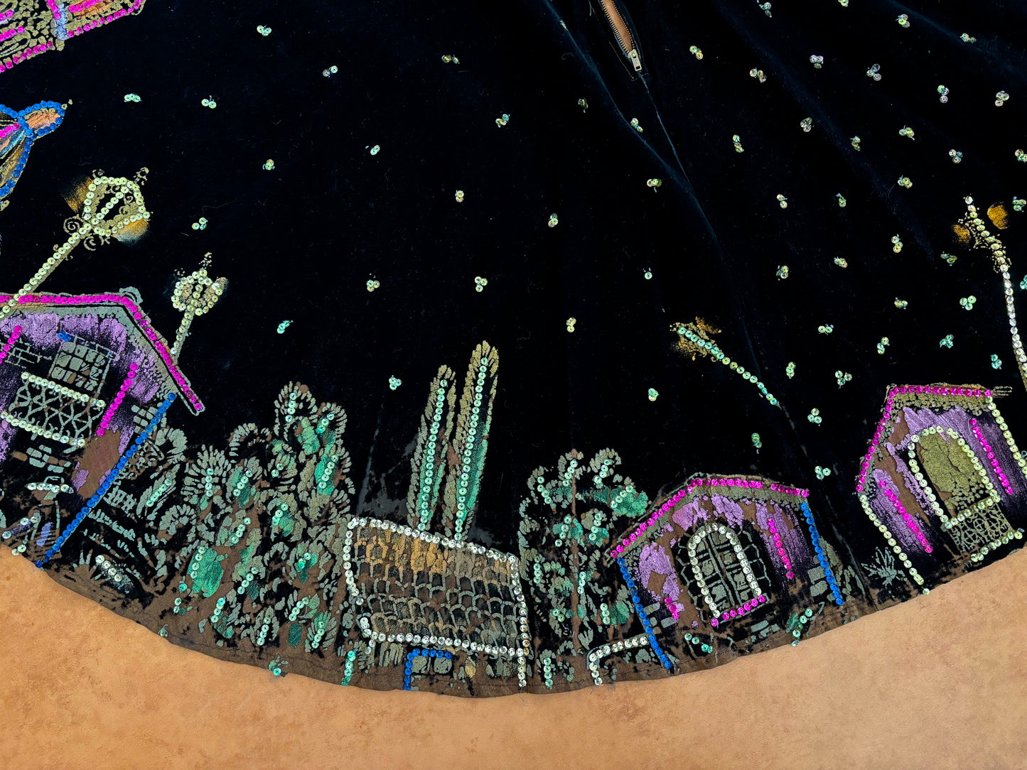 XS | 1950s Mexican Tourist Sequin Velvet Circle Skirt