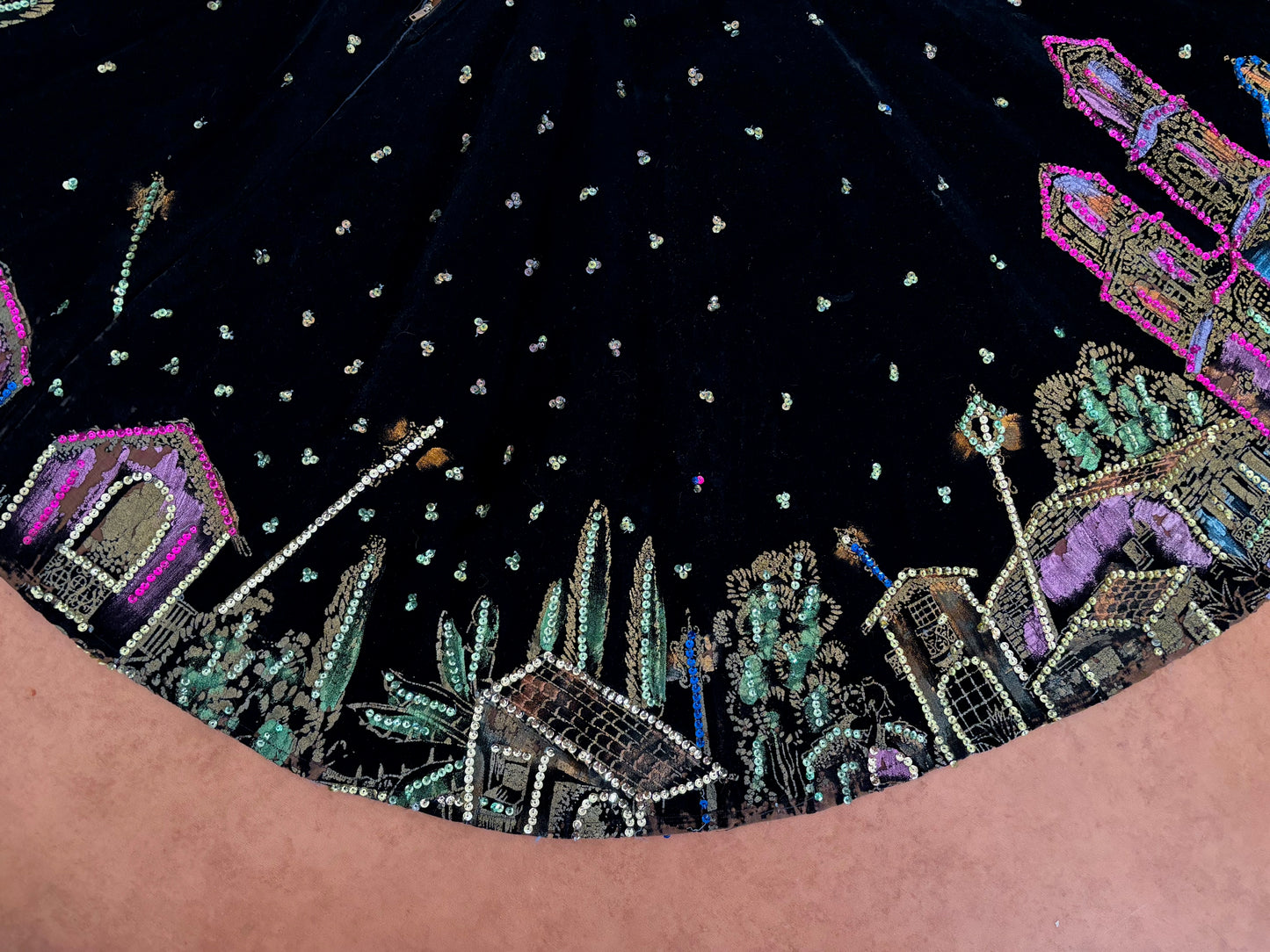 XS | 1950s Mexican Tourist Sequin Velvet Circle Skirt