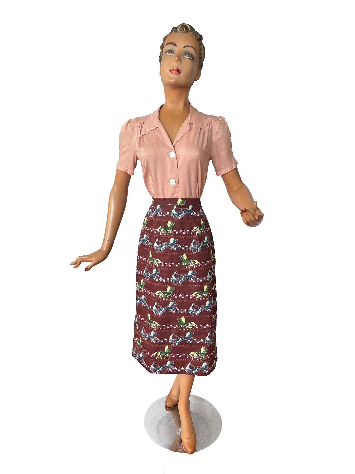 1950s Style Chariot Novelty Print Skirt | Small