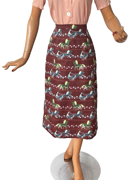 1950s Style Chariot Novelty Print Skirt | Small