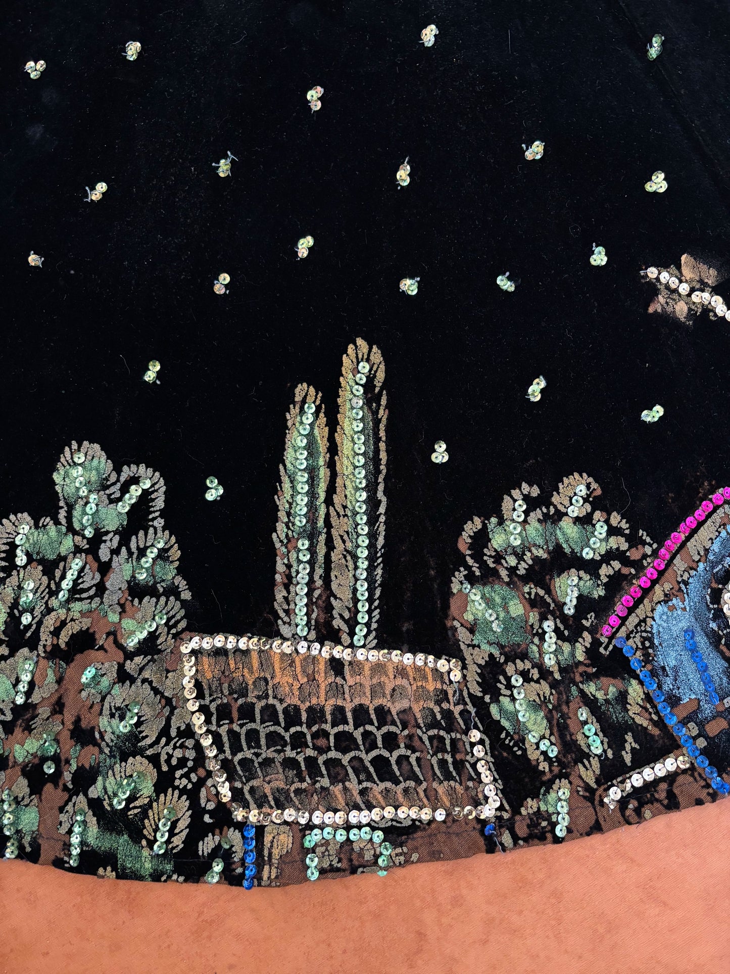 XS | 1950s Mexican Tourist Sequin Velvet Circle Skirt