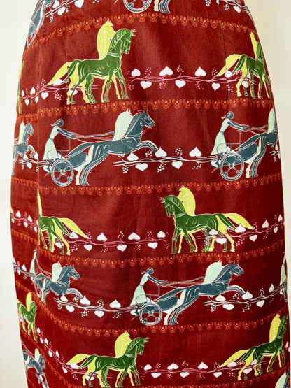 1950s Style Chariot Novelty Print Skirt | Small